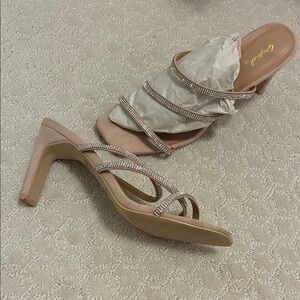 Elegant Rhinestone Strappy Heels - Tan